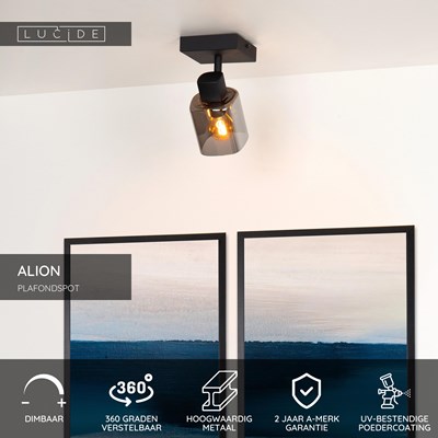 Lucide ALION - Plafondspot - 1xE14 - Zwart